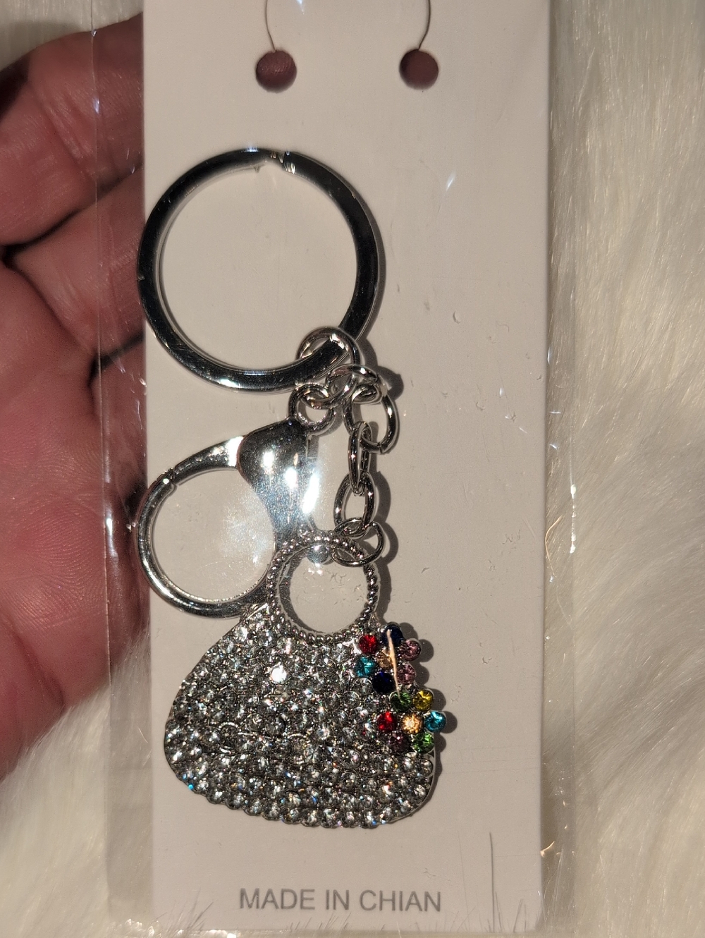 Ella Silver-Tone Crystal Bag  Keychain Accented With Multi Color Stones